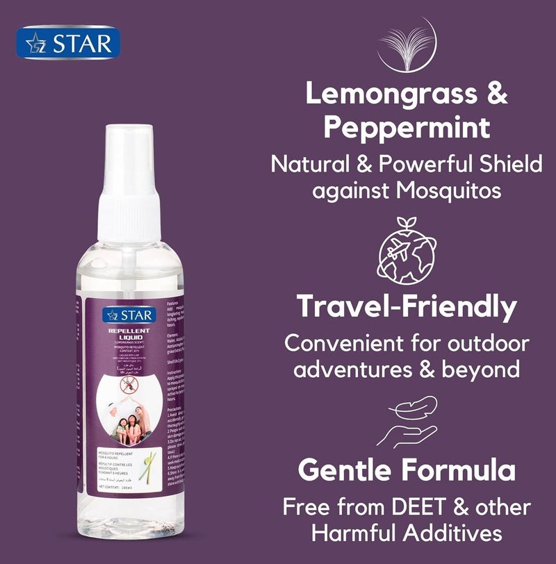 SZ Star Mosquito Repellent Spray, All Natural, Deet Free Insect Repellent Bug Spray with Lemongrass & Peppermint Extract, Anti Mosquito, Suitable for Kids, 100ml - Image 2